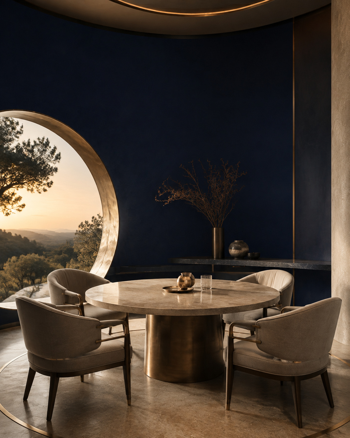Private navy salon at golden hour